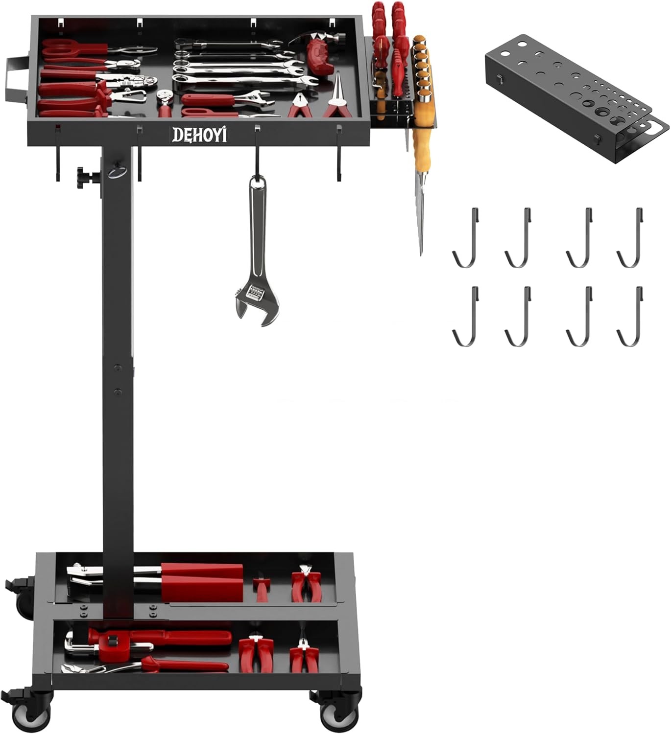 Adjustable Height Tool Cart W/ Wheels Garage Mechanic Rolling Tool Tray Table
