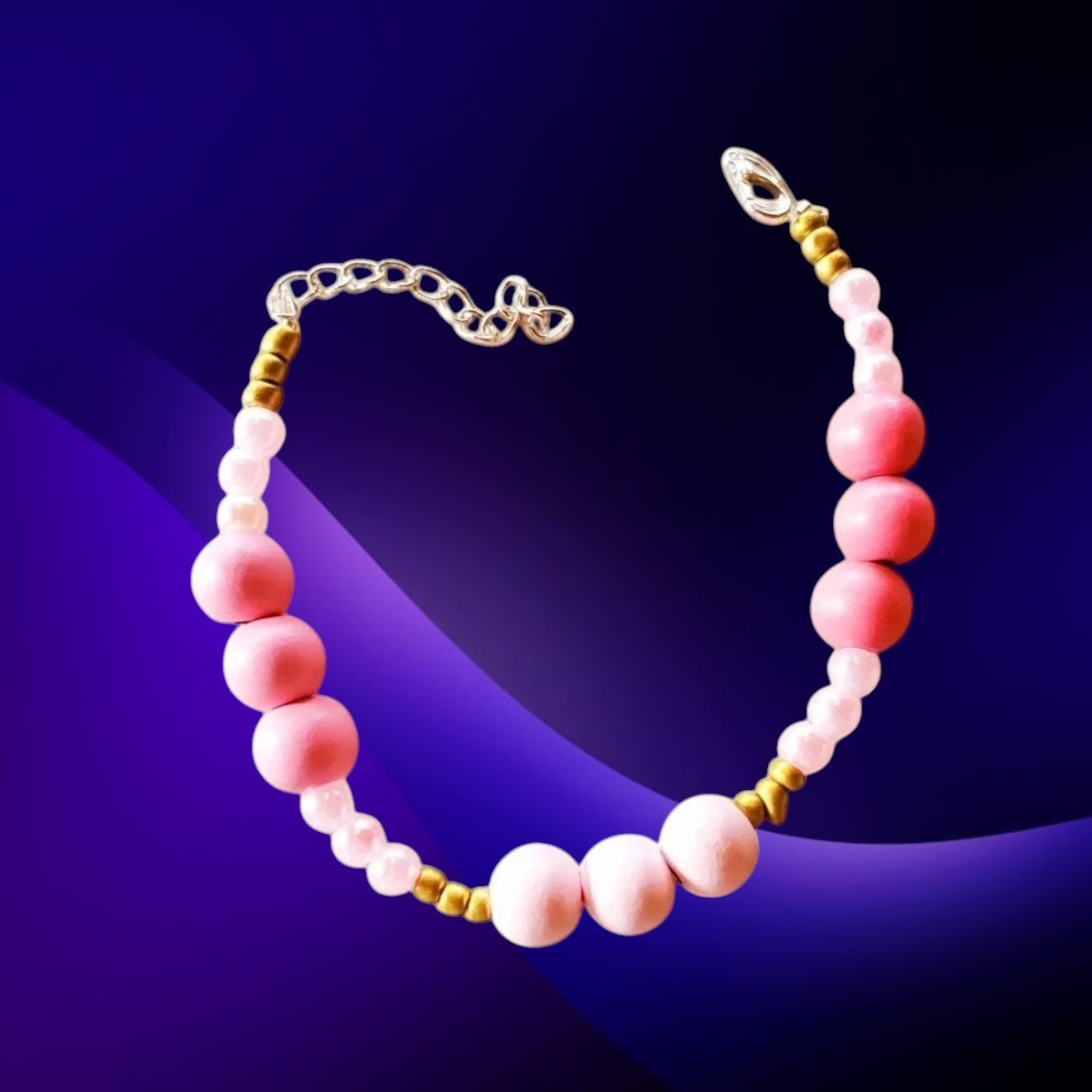 Handmade Wood Beaded Pink Bracelet – Adjustable & Comfortable Next Day Shipping