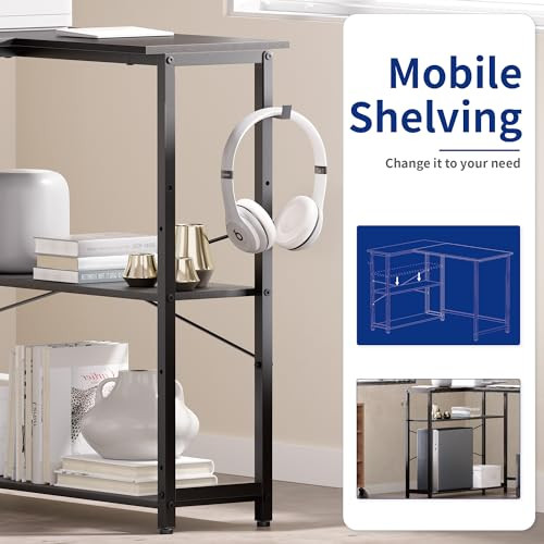 43 Inch L Shaped Computer Desk with Reversible Side Storage Shelves, Small
