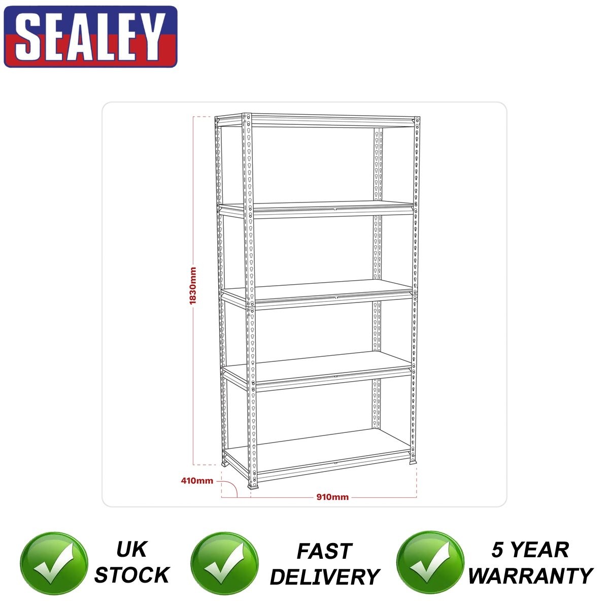 Sealey 5-Level Racking Unit 200kg Capacity Per Level AP7200