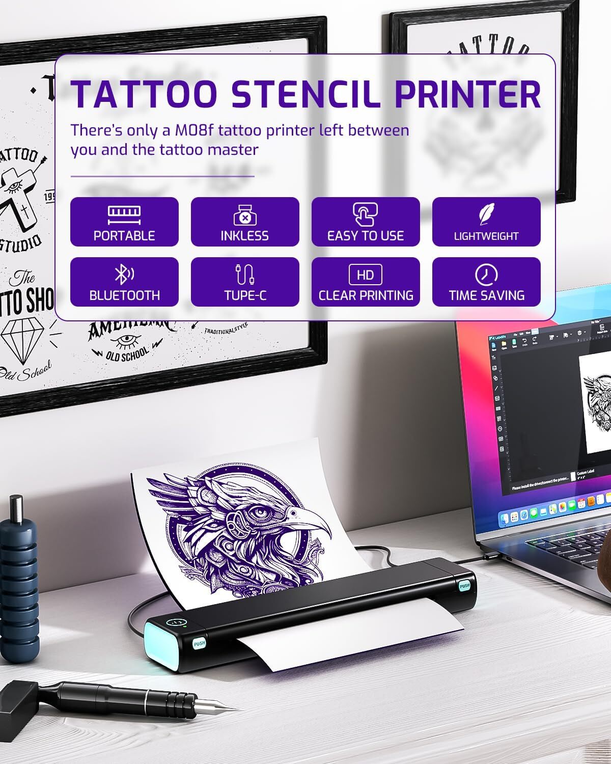 Phomemo M08F Tattoo Transfer Copier Printer Thermal Stencil Printer Paper Makers