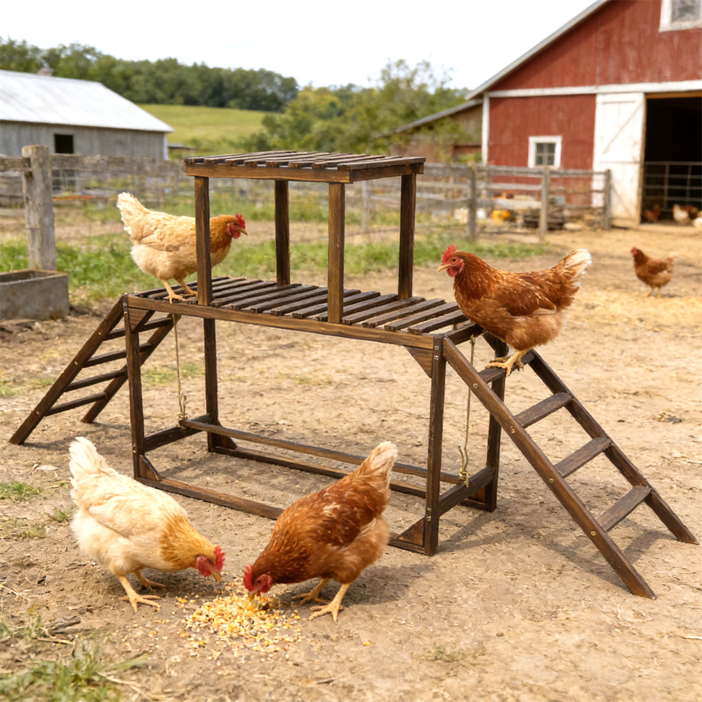 Large Wooden Chicken Perches w/ Swing Chicken Roosting Bar Chicken Activity Play