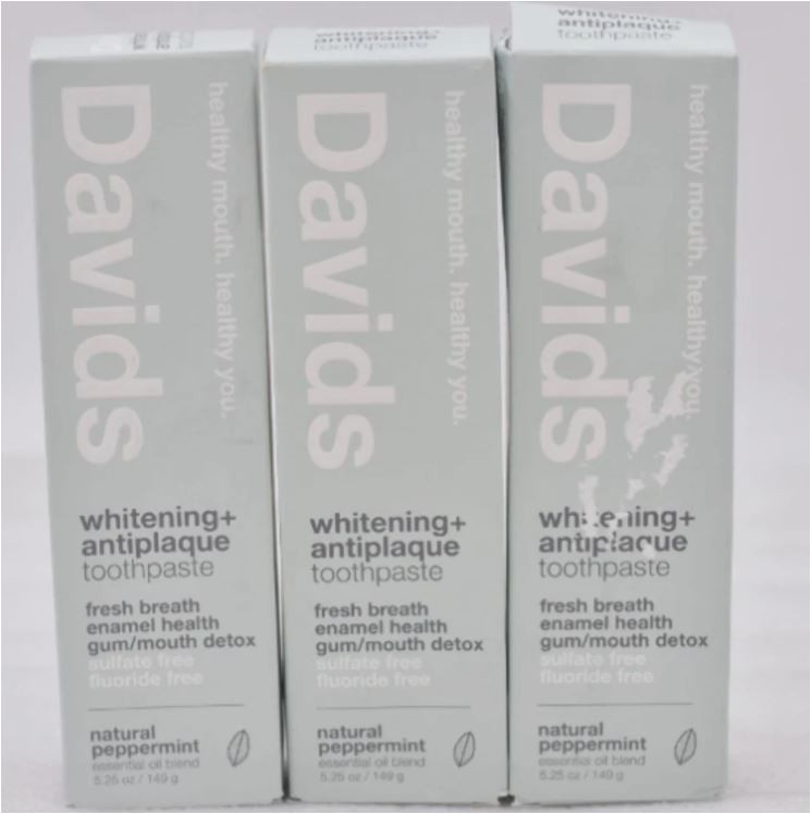 3 Pack - Davids Whitening + Antiplaque Toothpaste Natural Peppermint, 5.25 oz