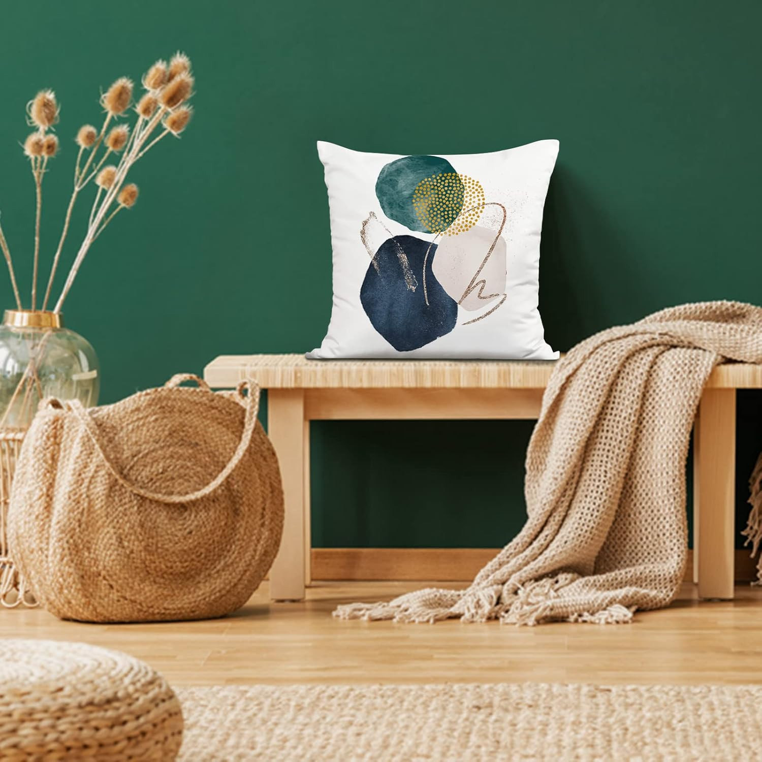 Jartinle Boho Abstract 18" x (Pack of 4), Emerald Green Navy