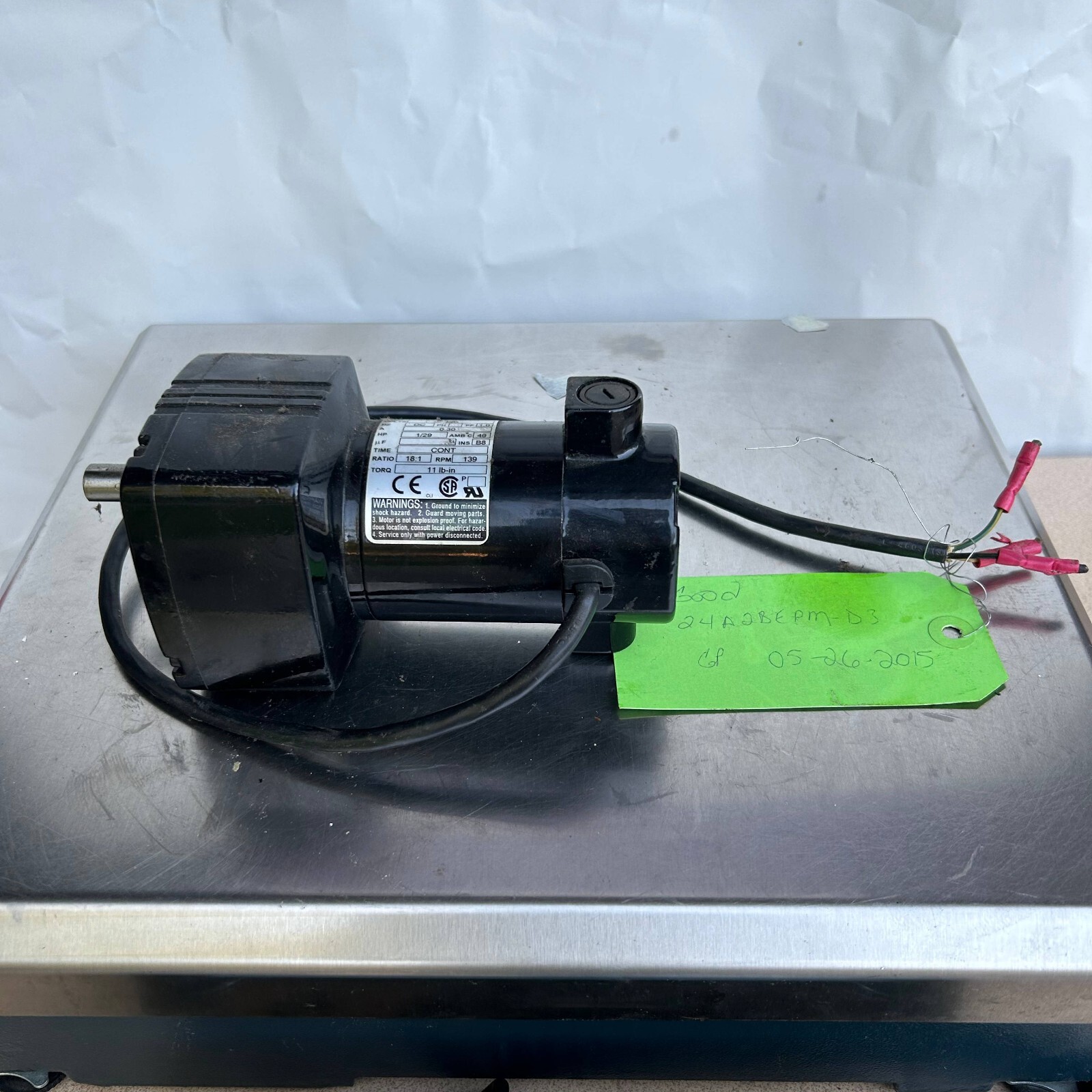 Bodine Electric Company Gearmotor 24A2BEPM-D3 1/29 HP Ratio 18:1, 130V, 139RPM