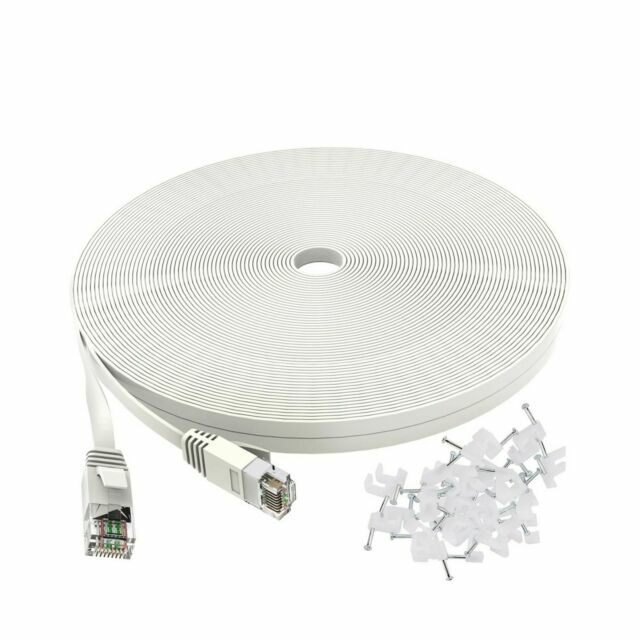 Jadaol Cat 6 Ethernet Cable 50 ft Flat Internet Network Cable White.