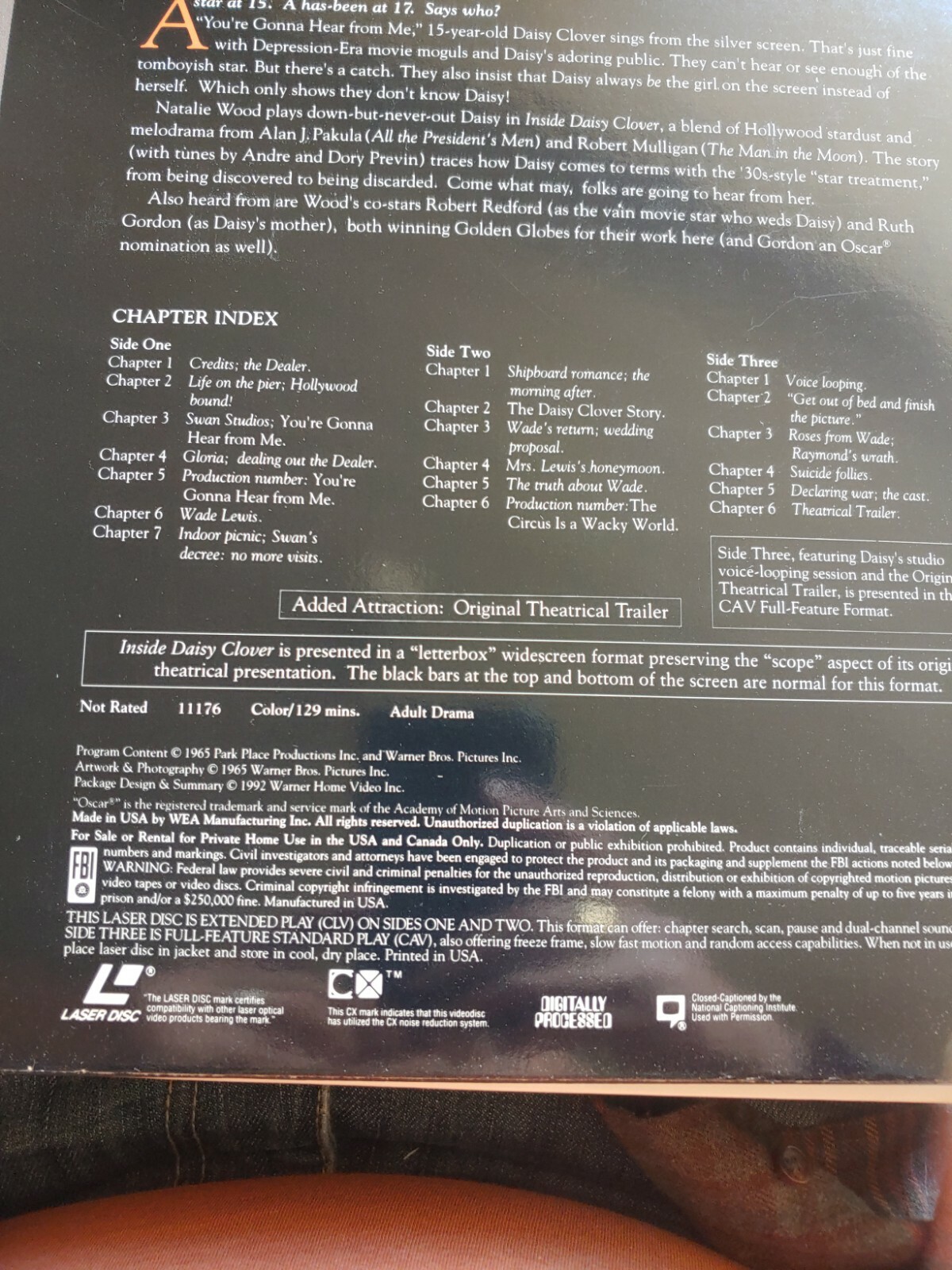 Inside Daisy Clover Widescreen Laserdisc Natalie Wood VG Condition