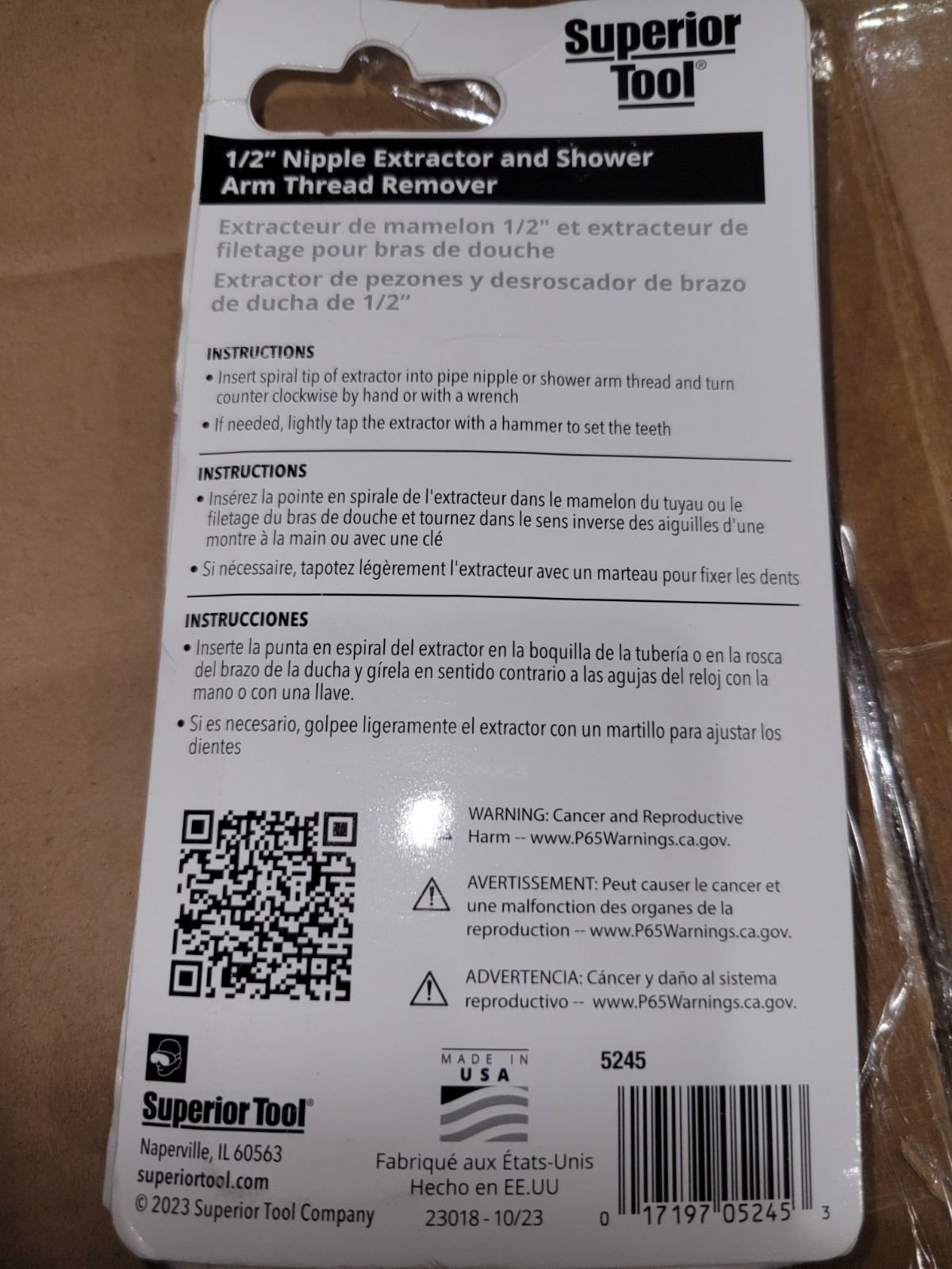 Superior Tool 05245 1/2" Nipple Extractor & Shower Arm Thread Remover PRO
