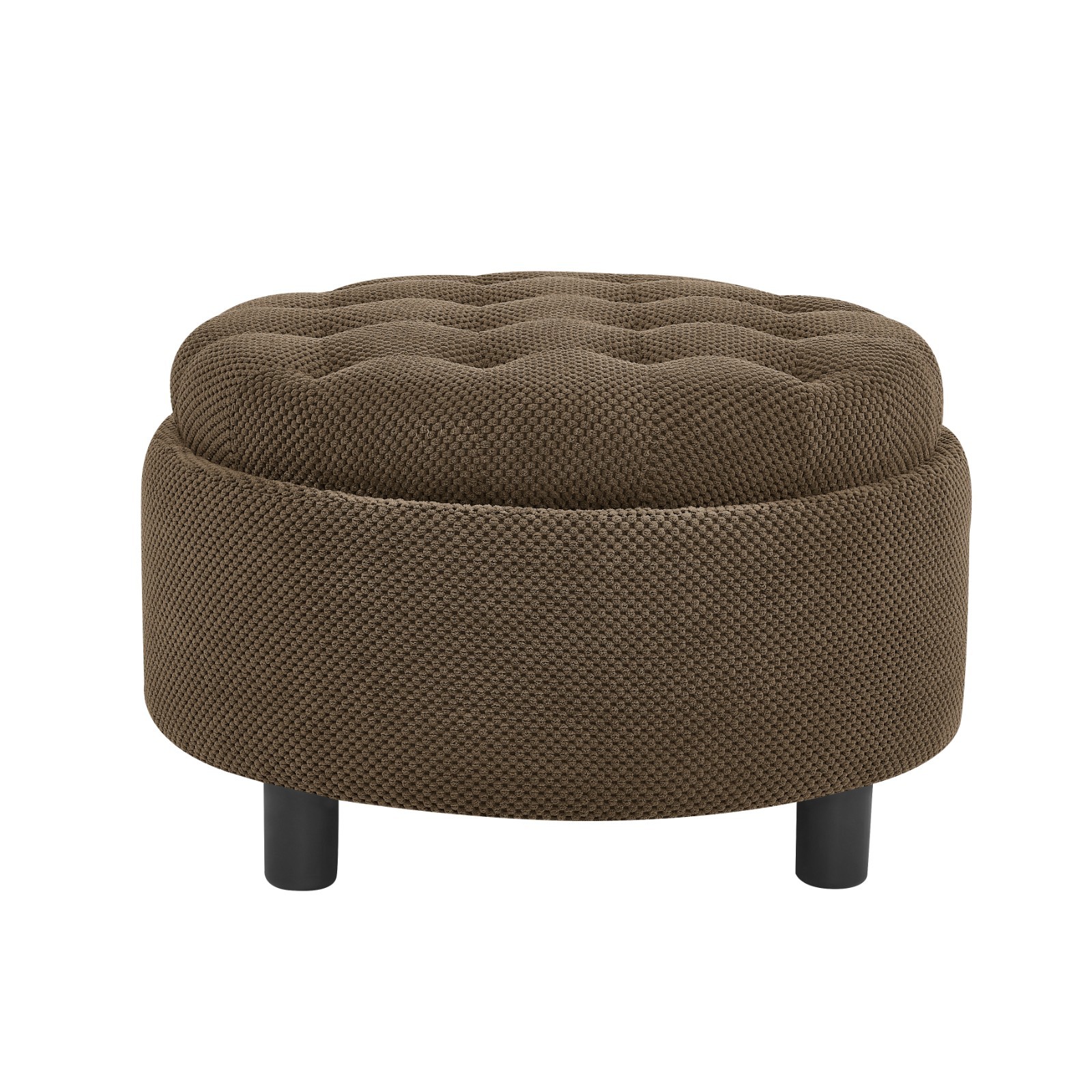 25" Round Storage Ottoman with Tray - Tufted Fabric Coffee Table