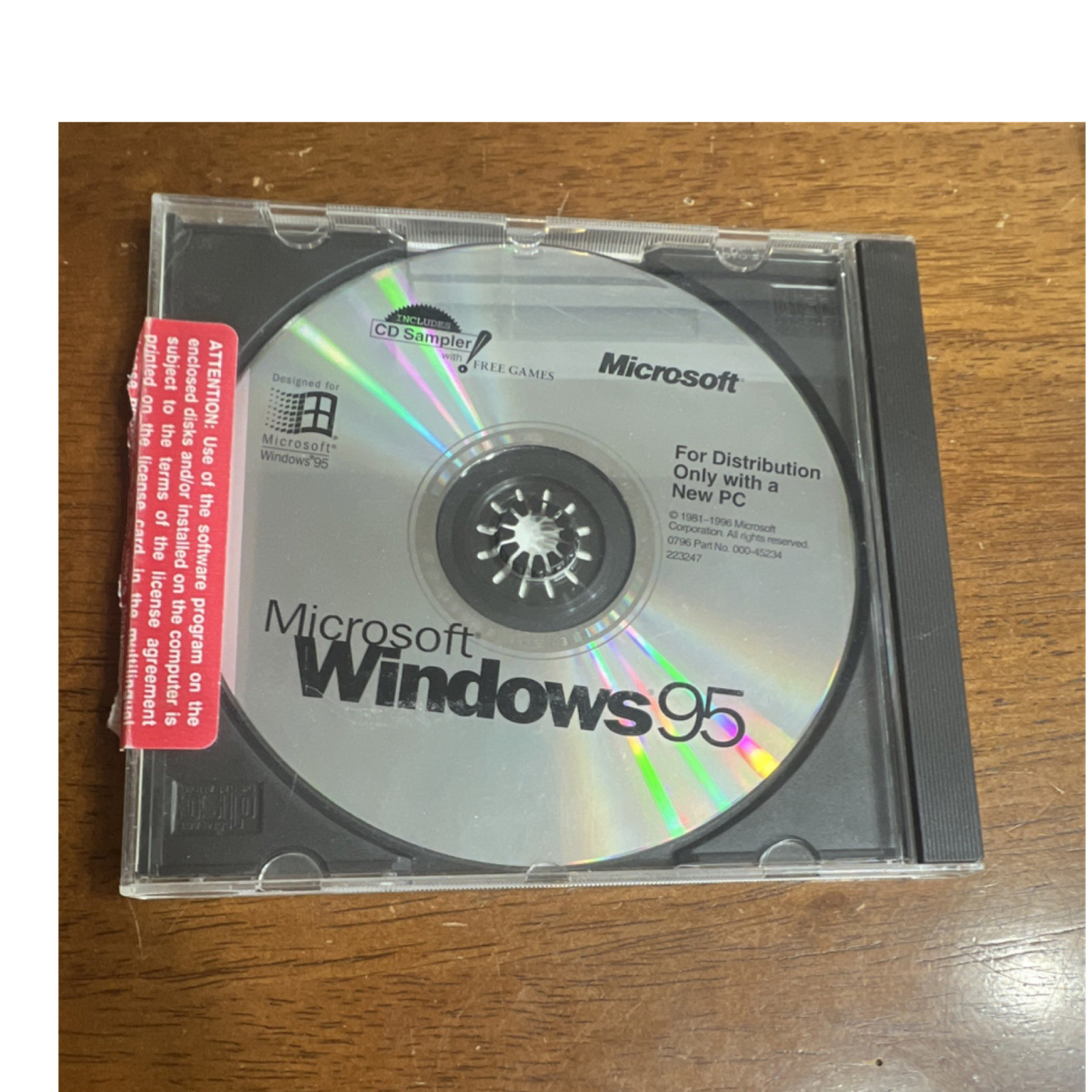 Vintage Microsoft Windows 95 CD Operating System Software COA