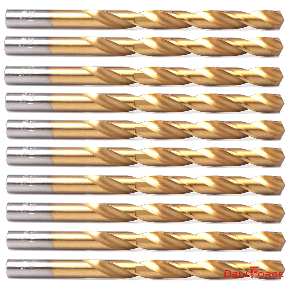 10PCS 3/8" Drill Bit Set HSS Titanium Jobber Length Twist Metal Drill Bits Tools