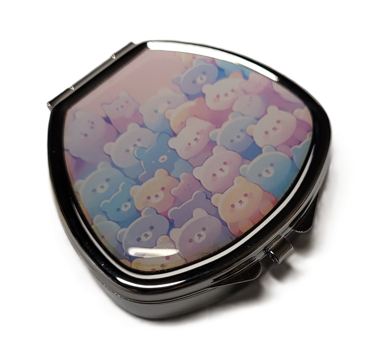 Medicine Pill Box Colorful Cute Bears - 1 compartment - silver finish