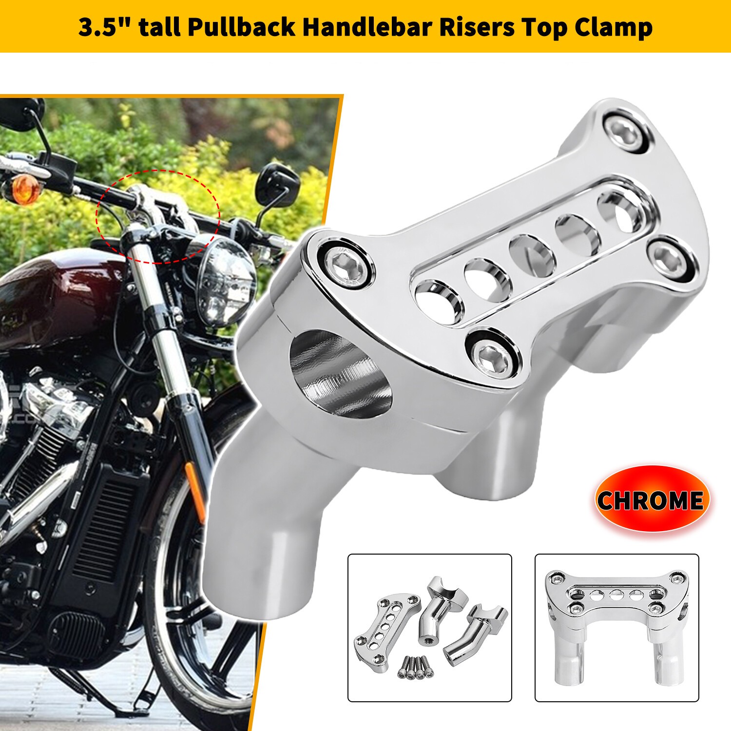 3.5" Handlebar Riser w/ Top Clamp For Harley 1" Bar Softail Road Glide FLHR Dyna