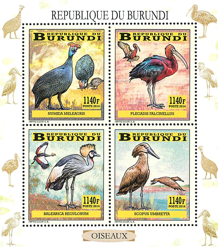 Burundi 2014 Imperf Birds Sheetlet Stamps 3333-3336 BL 391-394