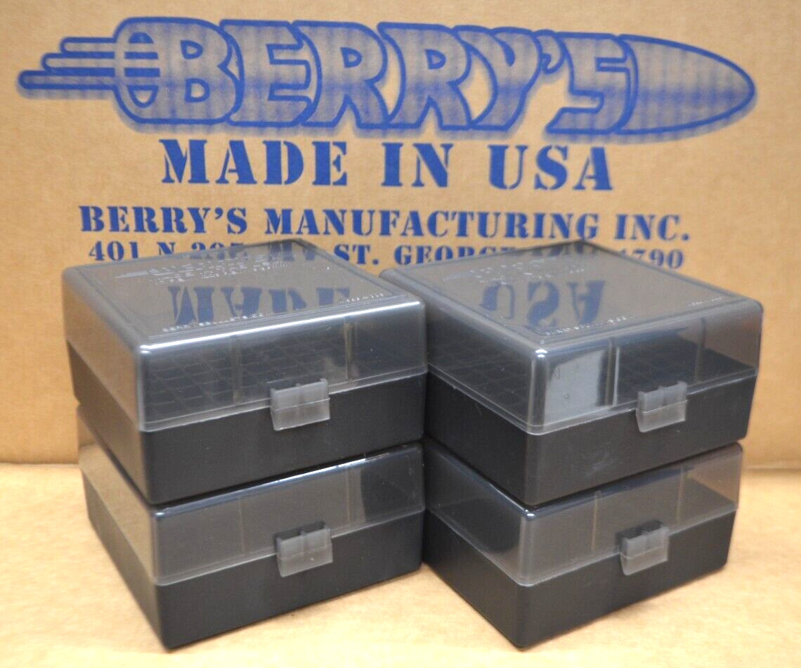 4 x .223 / 556  ammo case-box 100 rd (SMOKE / BLACK) 223 556 Berrys