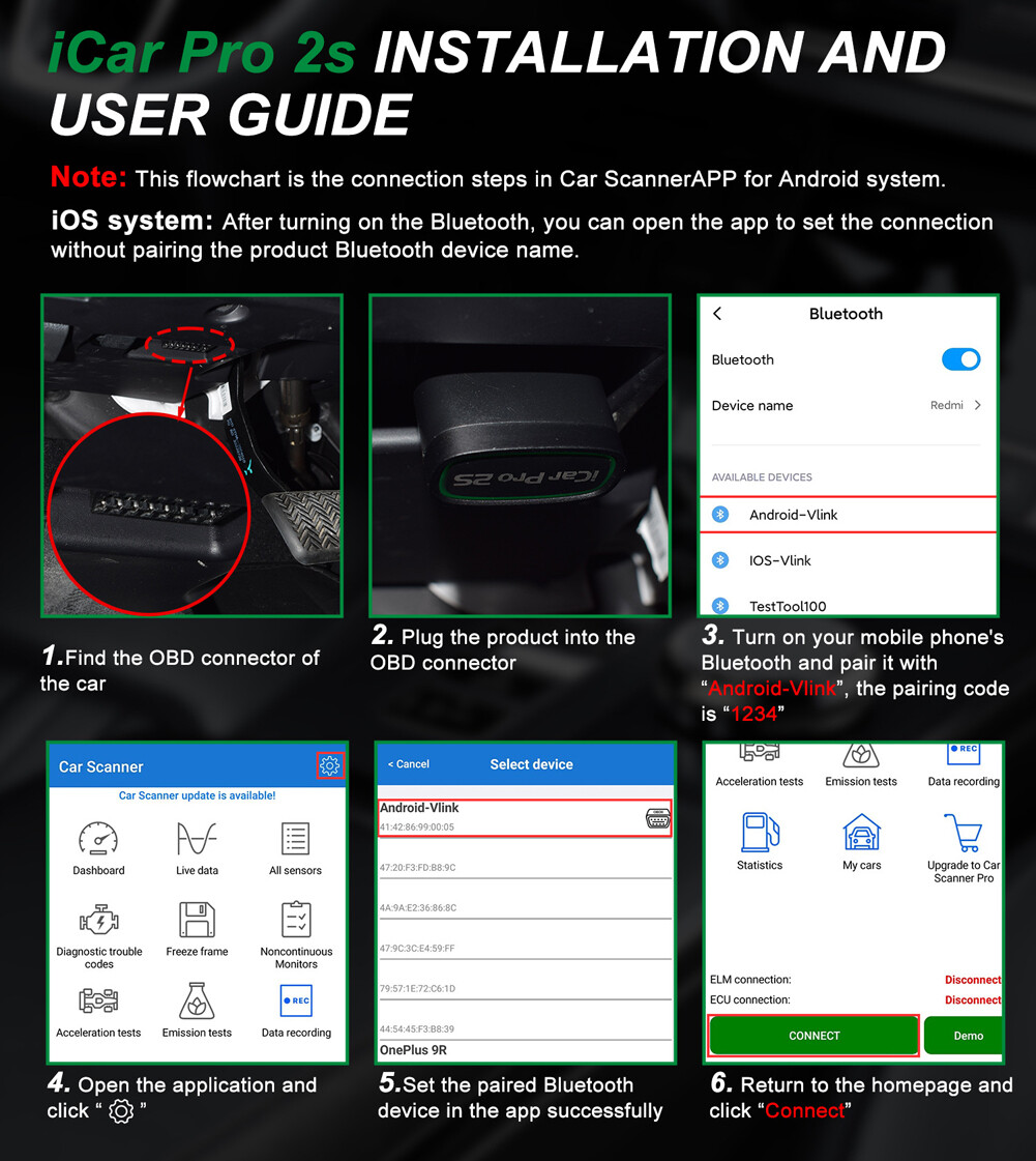 Vgate iCar Pro 2S OBD2 Scanner Bluetooth Car Code Reader for iphone & Android/PC
