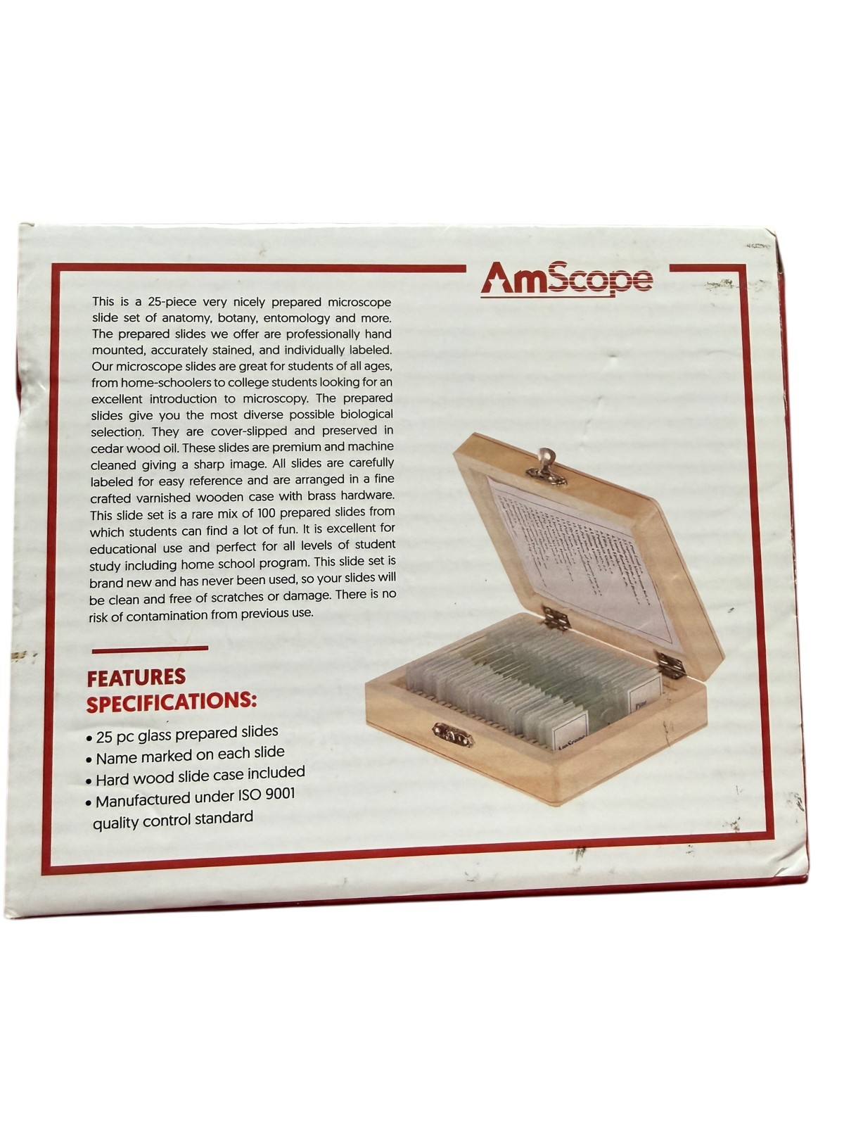AmScope 25 Prepared Biology Microscope Slides Etymology Hematology NEW Box FF4