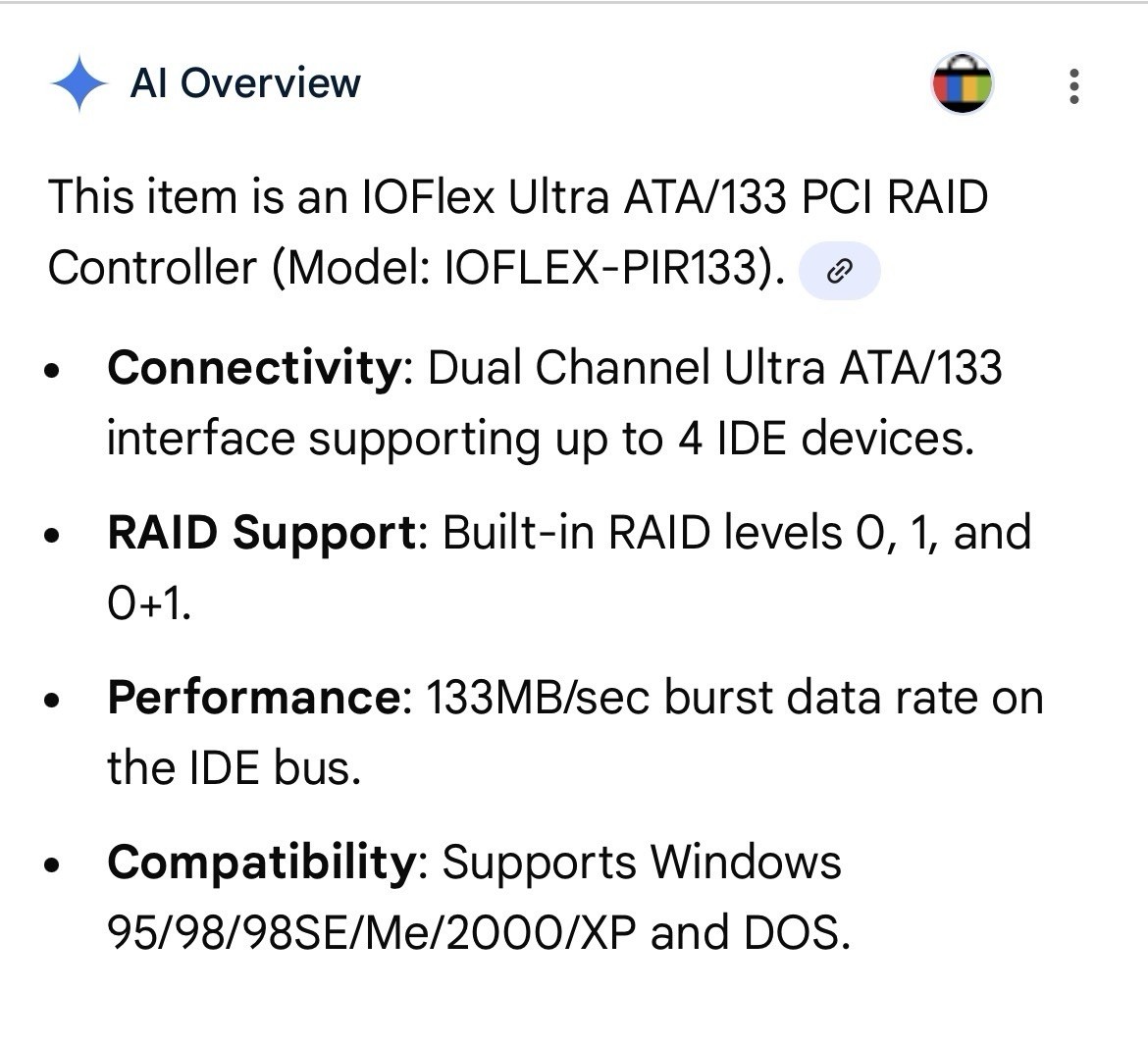 IOFlex Ultra ATA/133 PCI RAID Controller Model: IOFLEX-PIR133