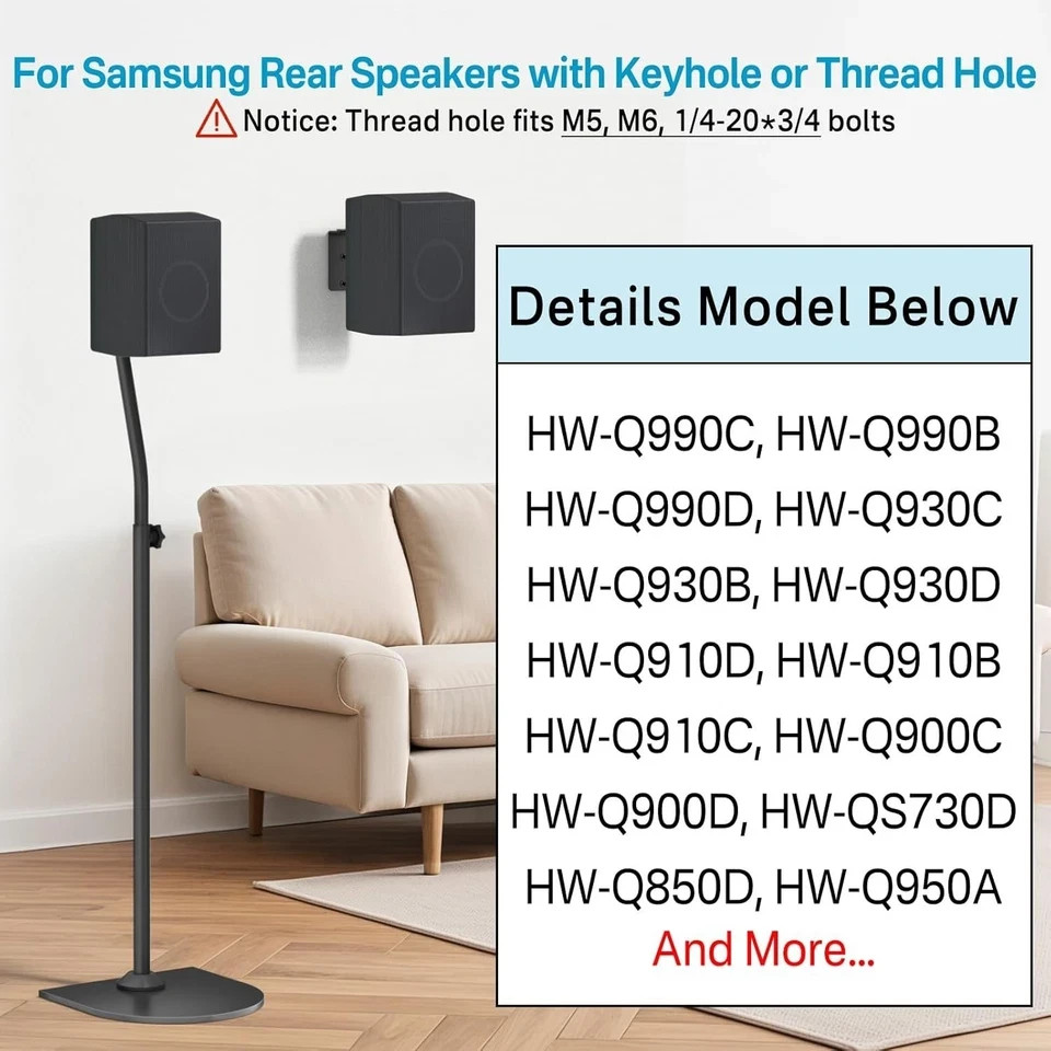 Speaker Stands Pair for Samsung HW-Q990C HW-Q990D Rear Stand Black