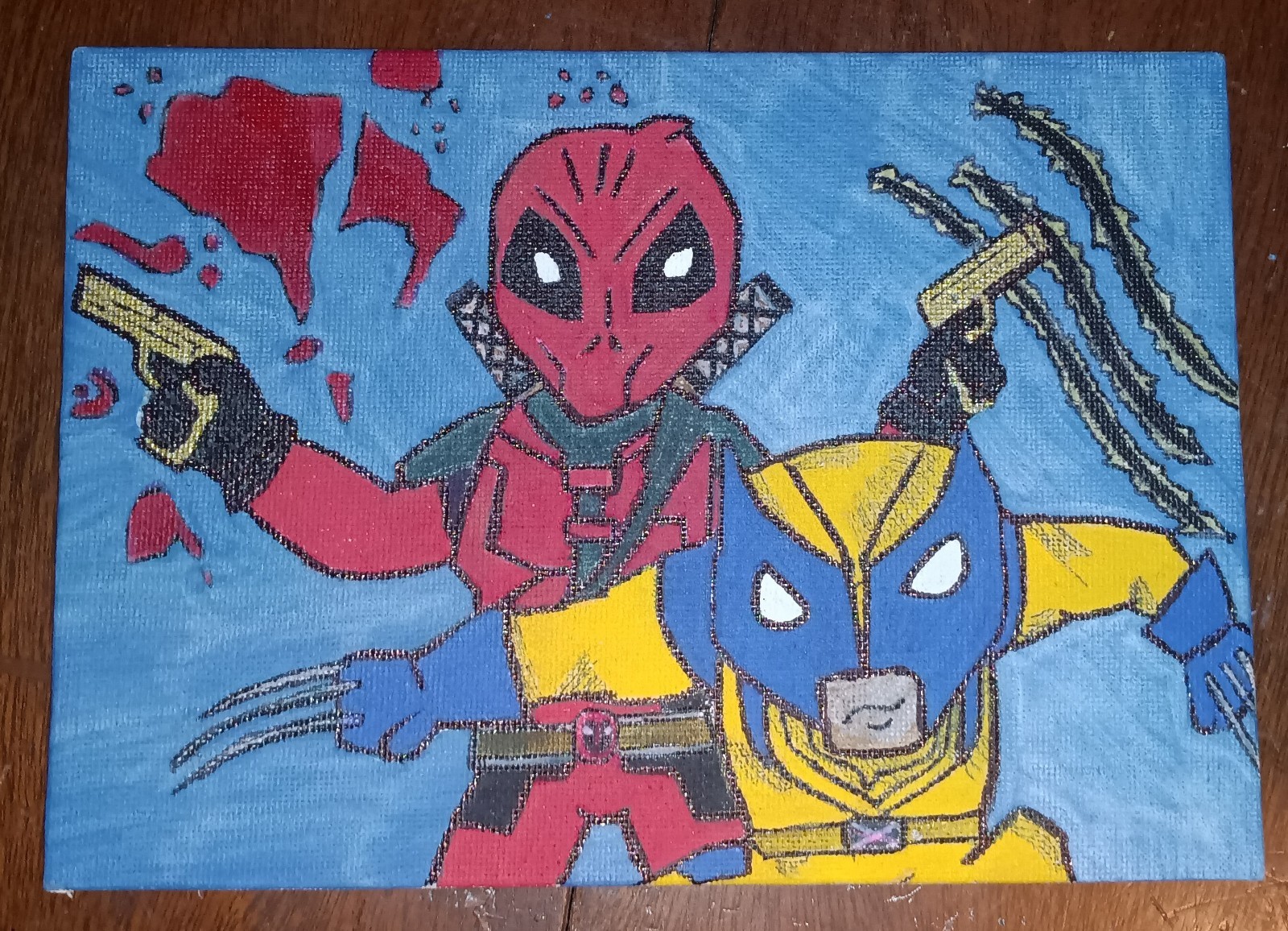 Deadpool And Wolverine Painting 5x7 Canvas