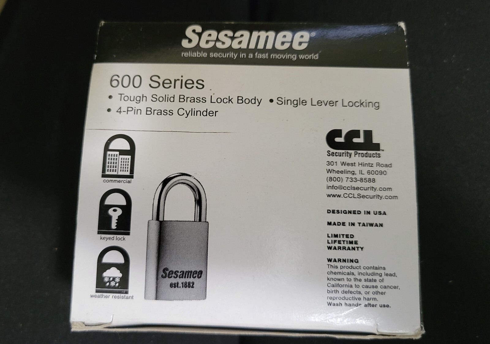 5pc Sesamee 600 Series # 60204 13/16" wide, solid brass padlock, 3/8" clearance