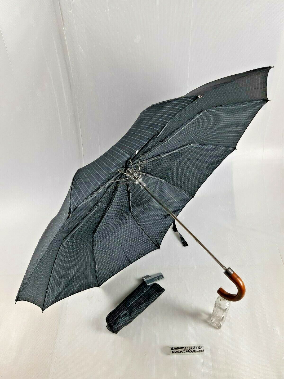 Unisex Mini Umbrella - Automatic - 10 Sticks - Black/Grey - 2532-1 - Rainbow