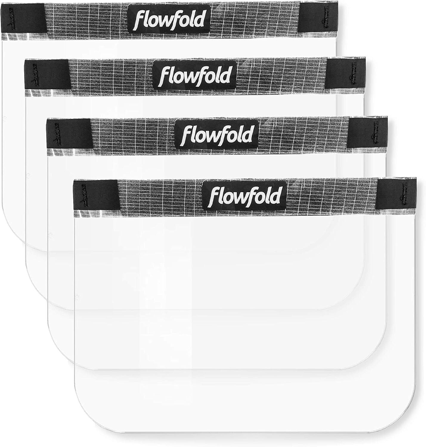 Flowfold Face Shields -- Case of 100 Protective Face Shields, Clear Plastic