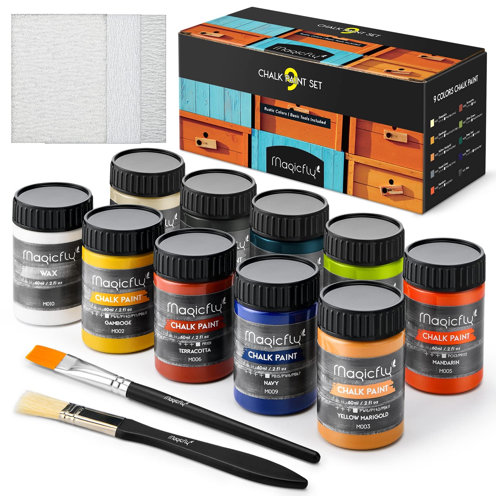 15 Pcs Chalk Paint Set 9 Colors Ultra Matte Finish Acrylic Craft Paint Set 6...