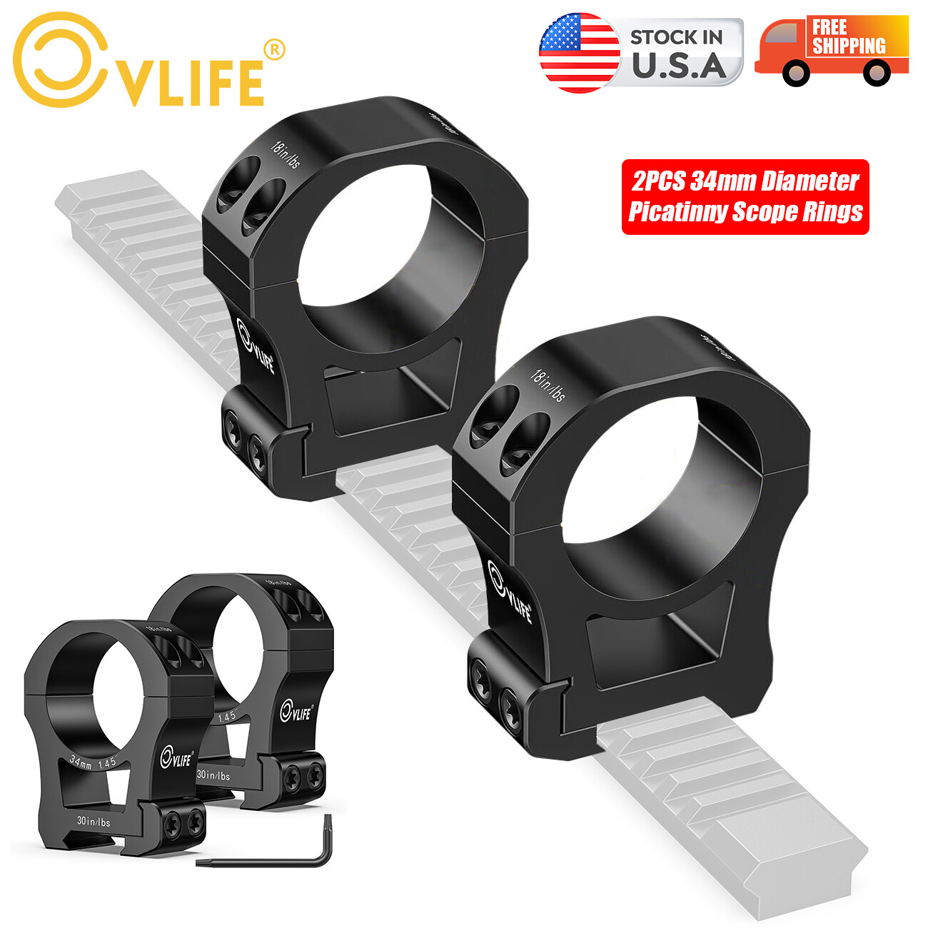 Precision High Profile 34mm Scope Rings Mount Compatible with Picatinny Rails US
