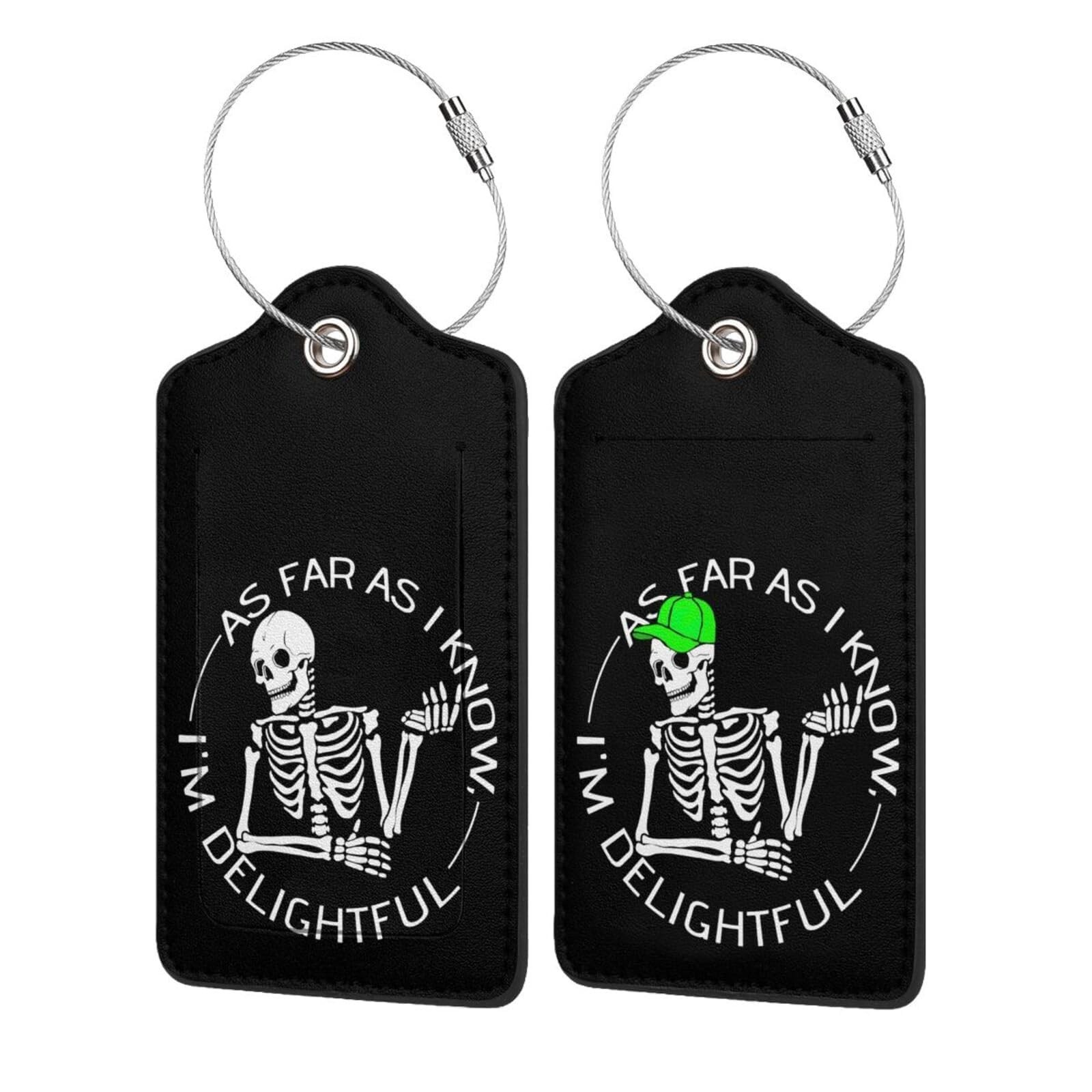 2P Funny Skull Luggage Tags Privacy Cover ID Label with Stainless Steel Loop ...