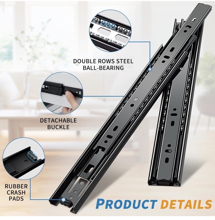 AOLISHENG 1 pair Black 18” Full Extension Ball Bearing Drawer Slides 100# Cap.