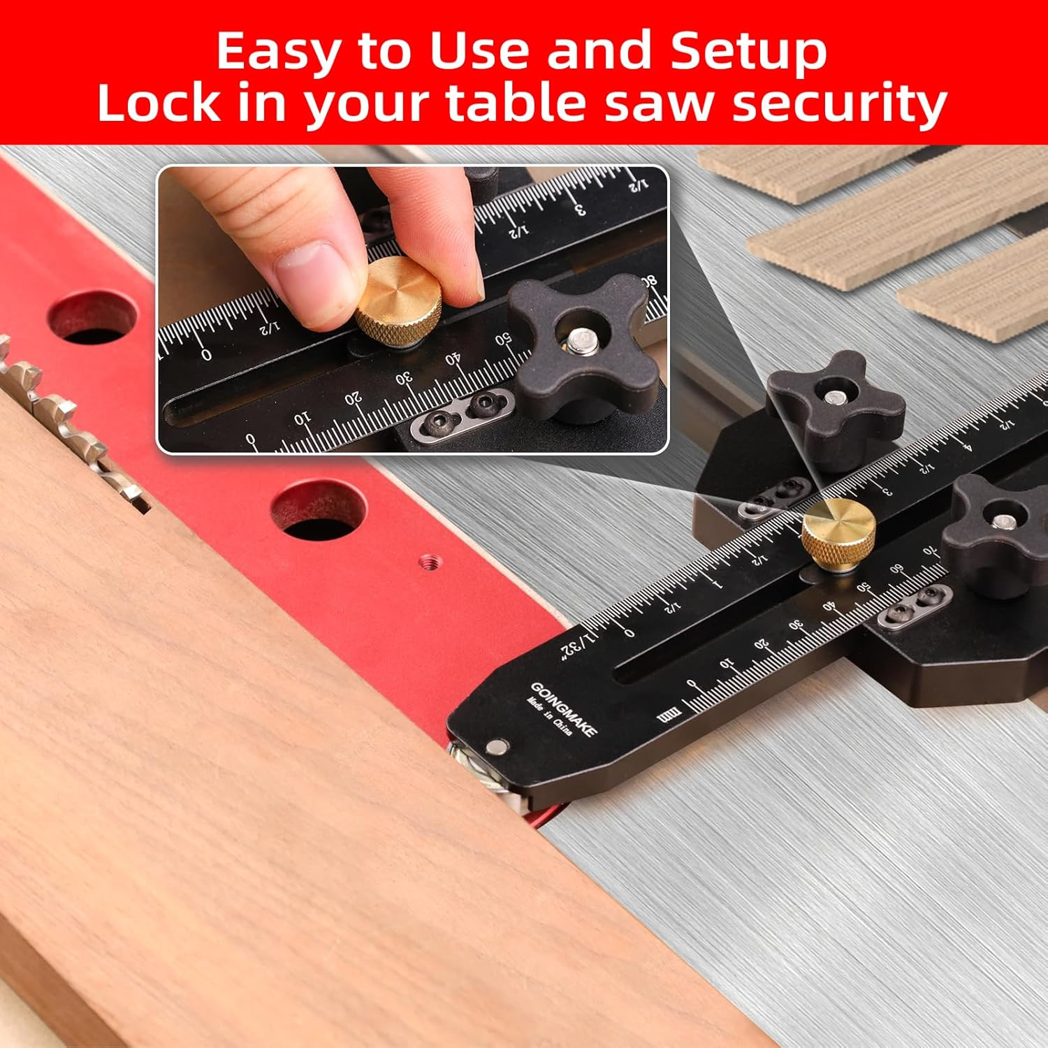GOINGMAKE Thin Rip Jig Table Saw Jig Guide for Making Repetitive Narrow Thin Str