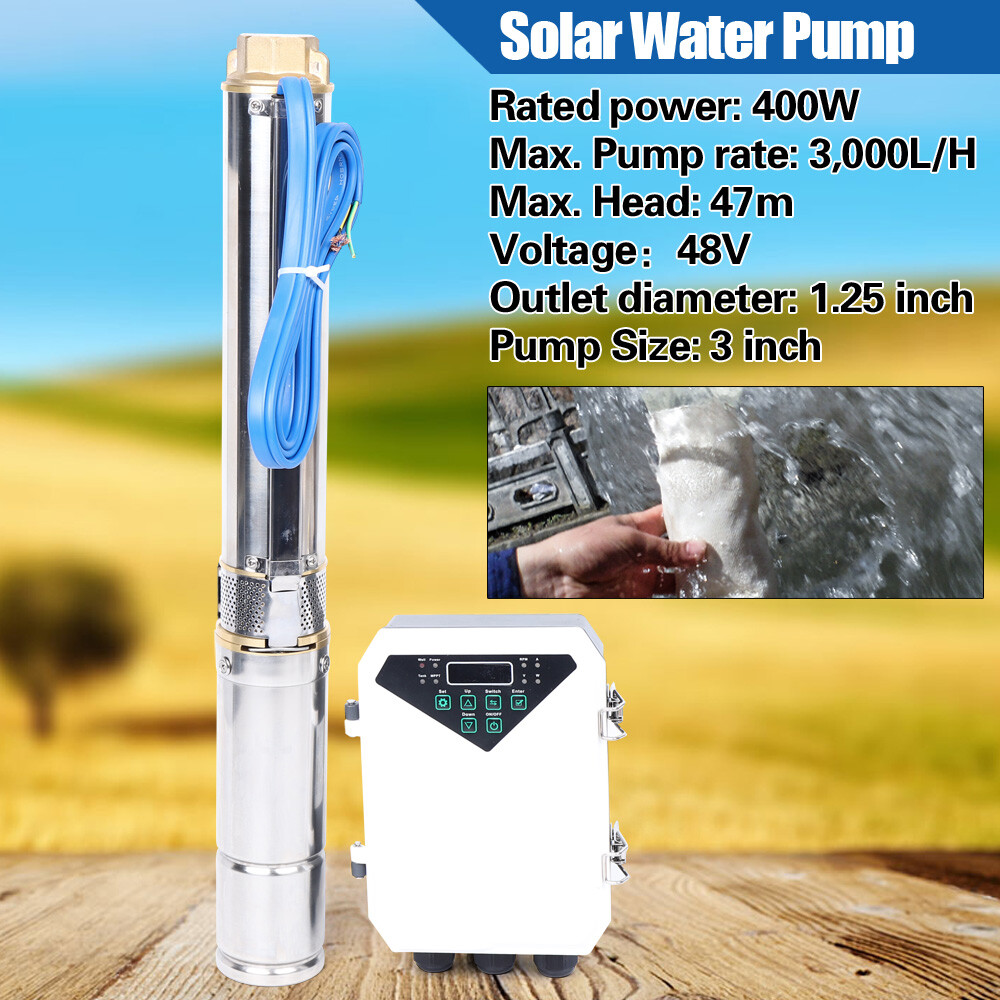 400W 3" DC 48V Solar Submersible Pump Bore Deep Well Water Pump MPPT Controller