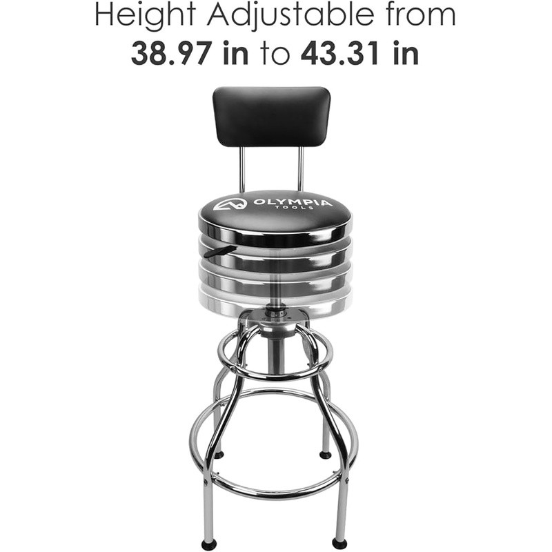 Adjustable Vinyl Workshop Stool 360 Degree Rotating Heavy Duty Chrome Seat New