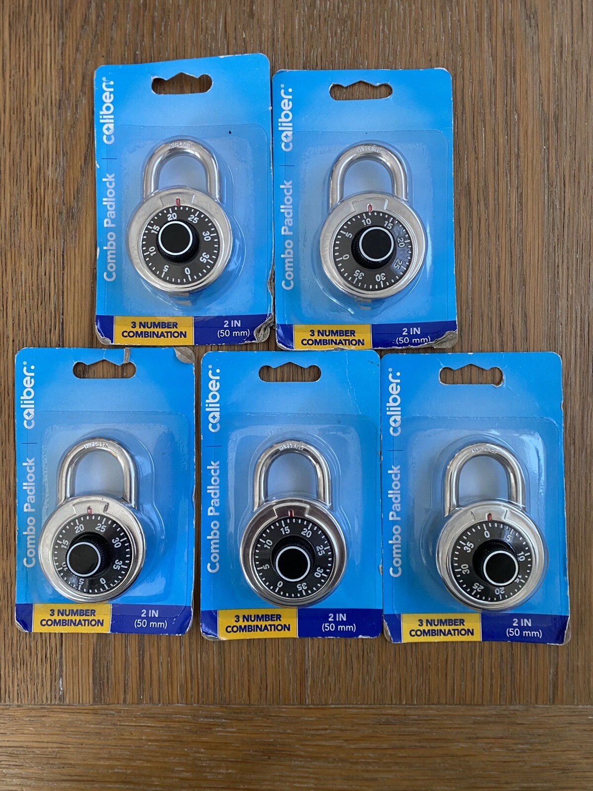 Lot Of 5 NEW 2 Inch 50 mm Combination Padlock Locker Bike Gym Combo Caliber CVS