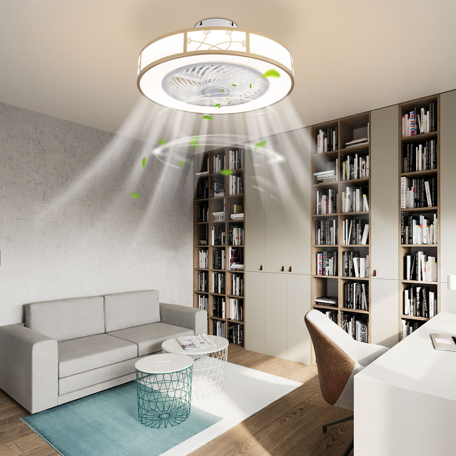 20in Modern Caged Low Profile Ceiling Fan Light Flush Mount Farmhouse Fandelier