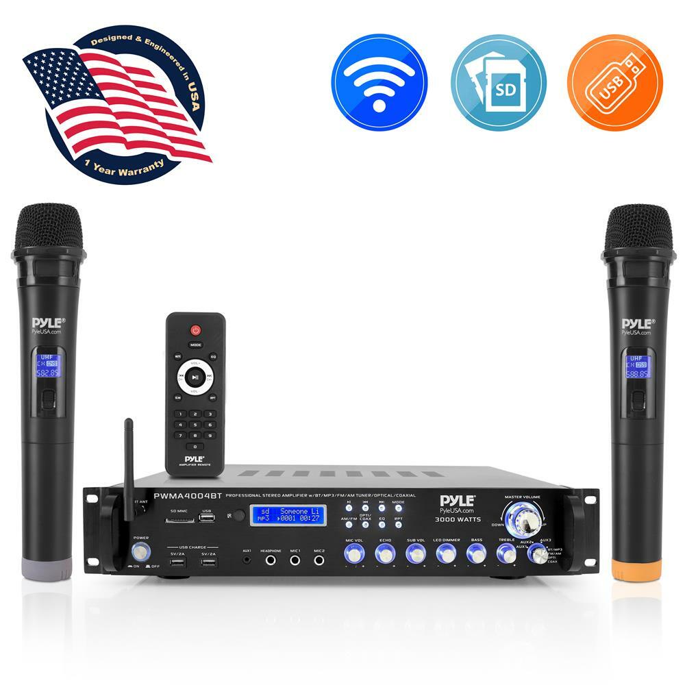 Bluetooth 3000w Rack Mount Amp 2 Channel Amplifier w/ Microphones Power NEW