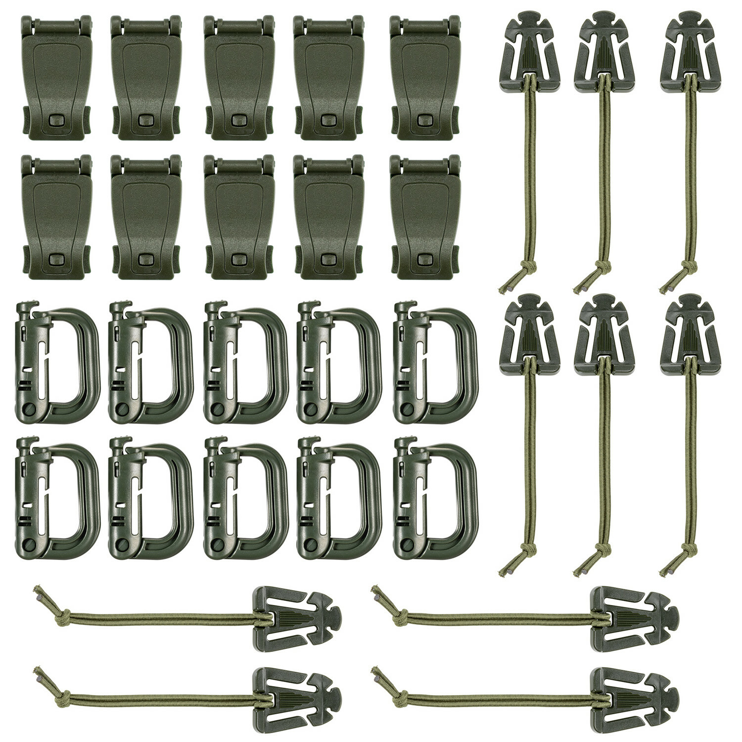 30 Pcs Army Green Strap Management Tool Buckle Set for Molle Backpack D-Ring