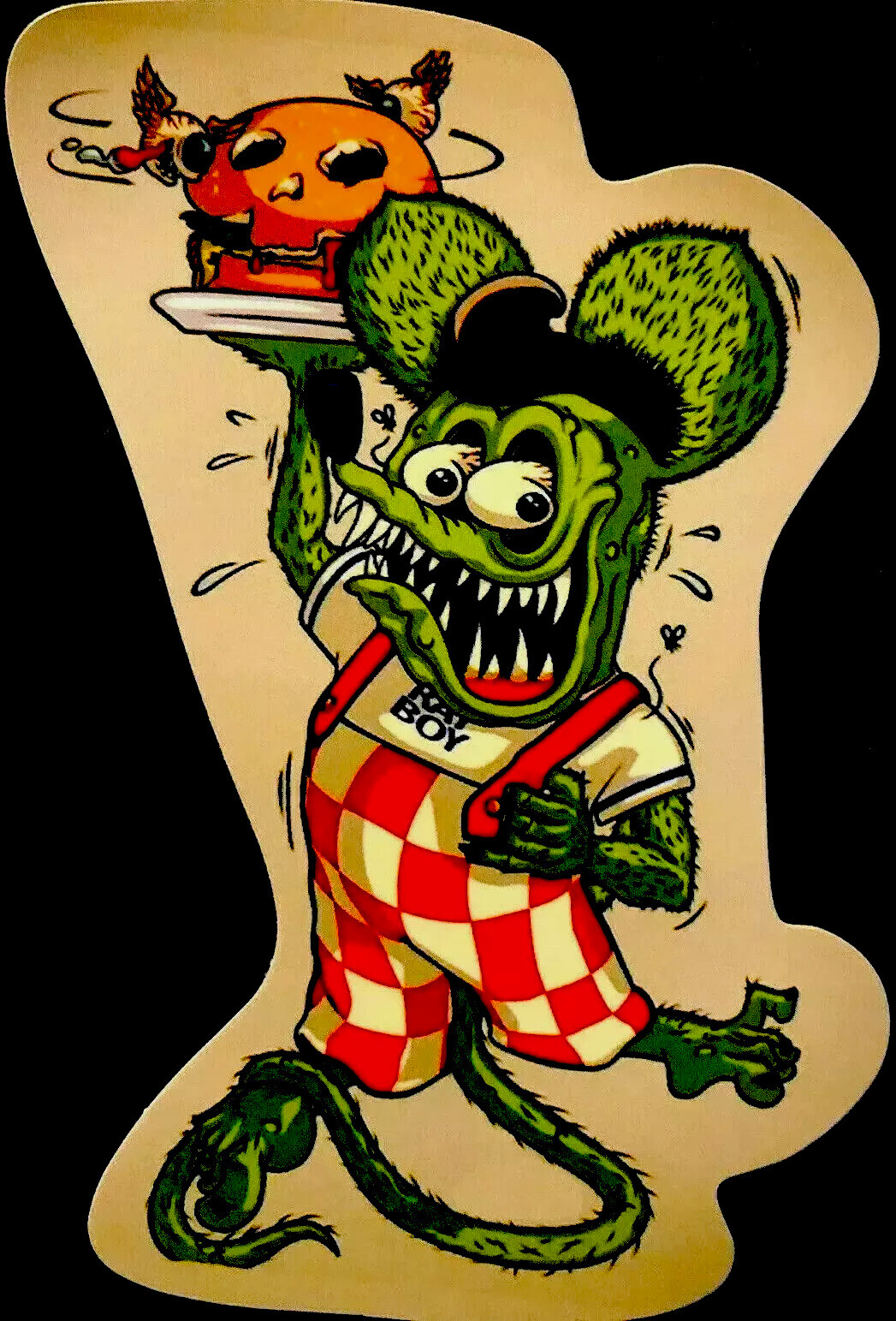 RAT FINK STICKER “HALLOWEEN HAMBURGER BIG BOY” 2 3/4 X 3 3/4“ GLOSSY COOL.