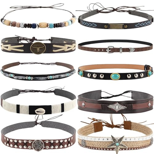 10 Pcs Cowboy Hat Bands for Men Women, Cowgirl Hat Band for Western Style B