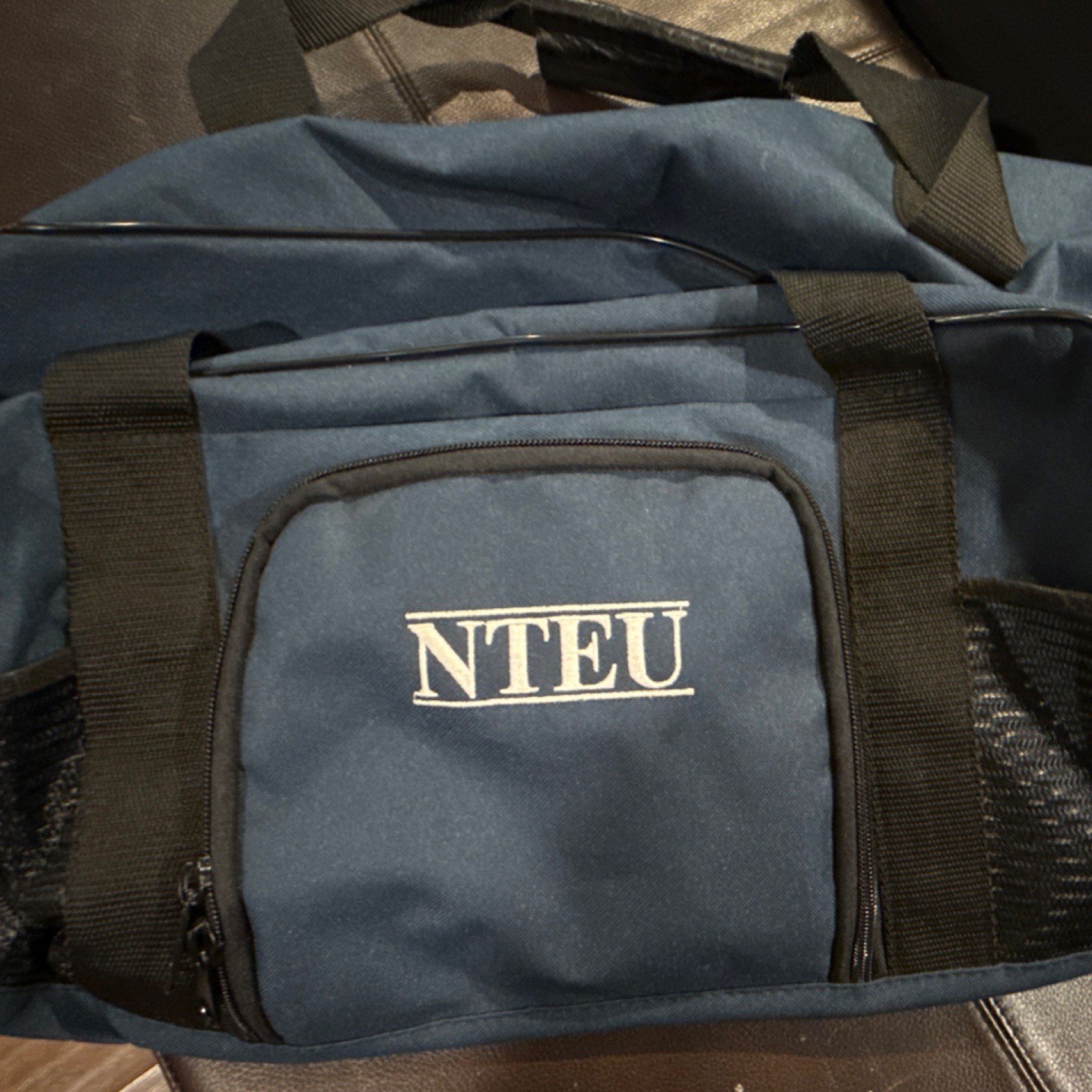 NTEU Navy Blue Polyester Gym Bag Zip Closure Adjustable Strap 3 Pockets
