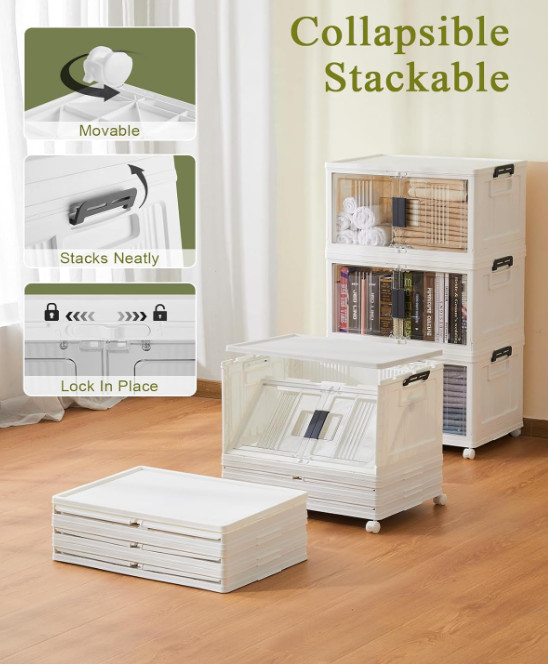 OlarHike 144QT Lockable Storage Bins w/ Lids Folding Stackable 3 Pack