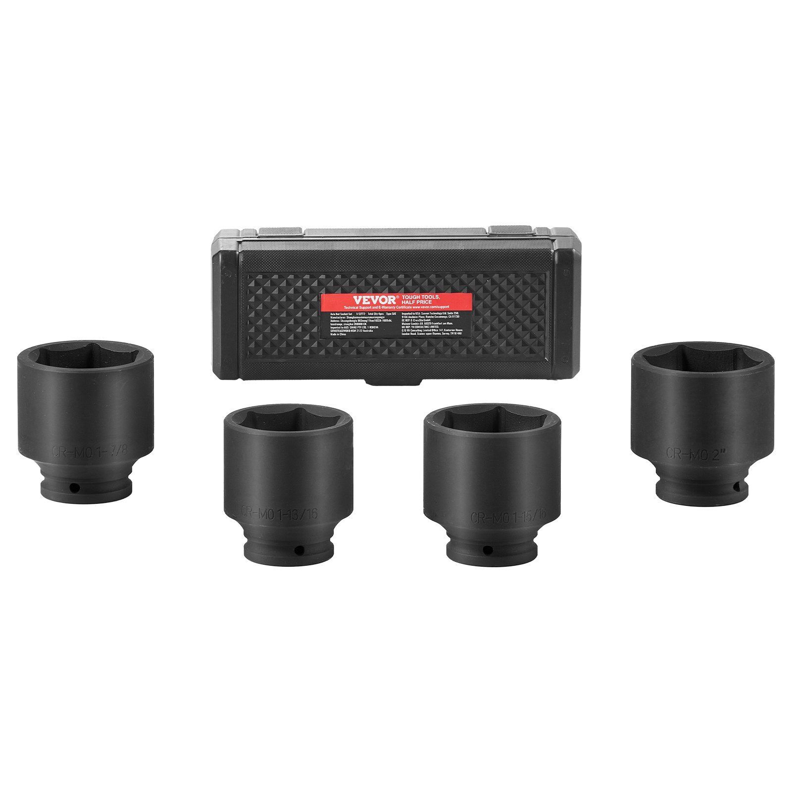 Axle Nut Impact Socket Set 1/2" Drive 6-Point 4PCS SAE Spindle Nut Socket