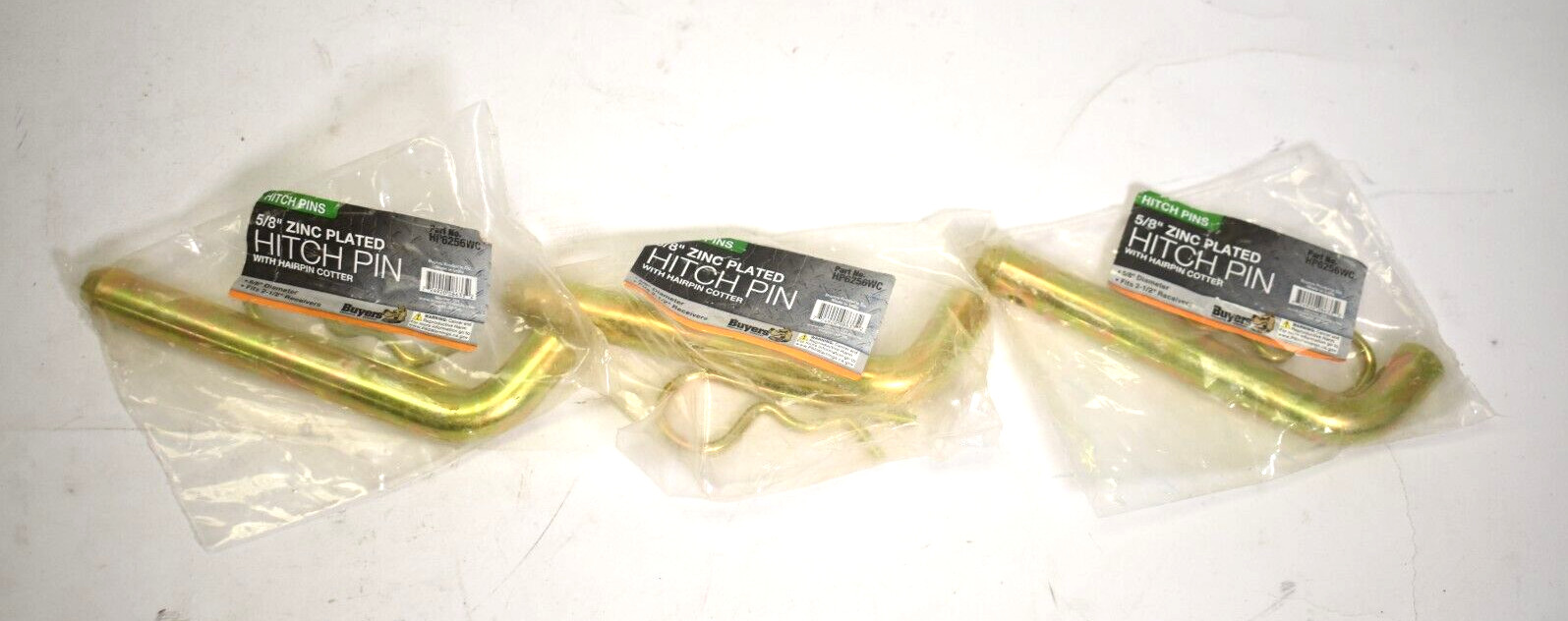 Buyers Products HP6256WC 5/8" Hitch Pin With Cotter Yellow Zinc Coated Lot of 3