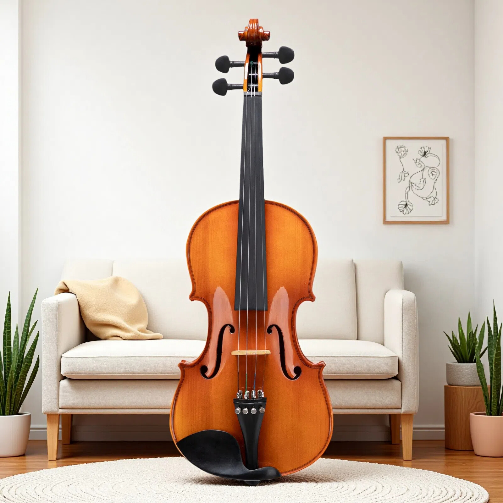 4/4 Full Size Solid Spruce Top Beginner Acoustic Violin Set - 2 Bows Tuner