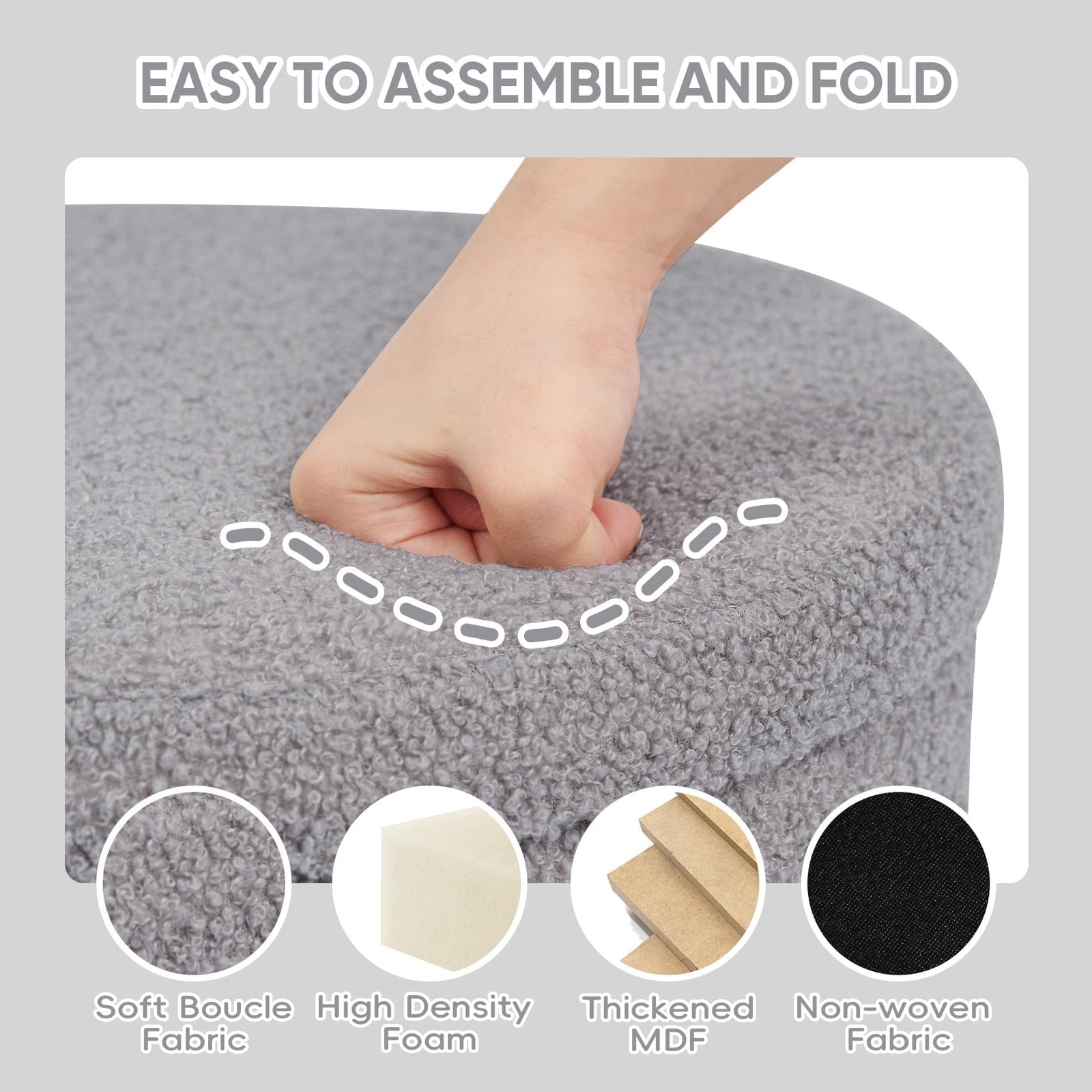 Round Storage Ottoman Foot Rest Stool with Tray Velvet Sherpa Folding Storage...