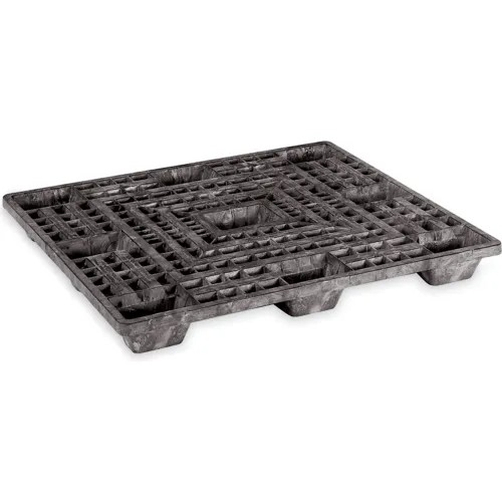Nestable Open Deck Pallet, Plastic, 4-Way, 48" x 48", 30000 Lb Stat Cap, Black