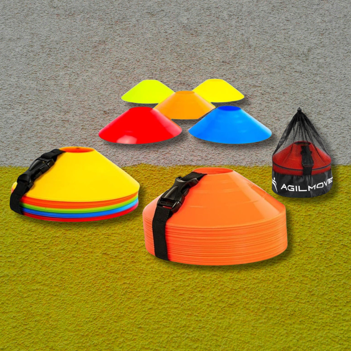 40 Pack Flexible Soccer Cones with Mesh Bag & Strap - Agility Training Equipment