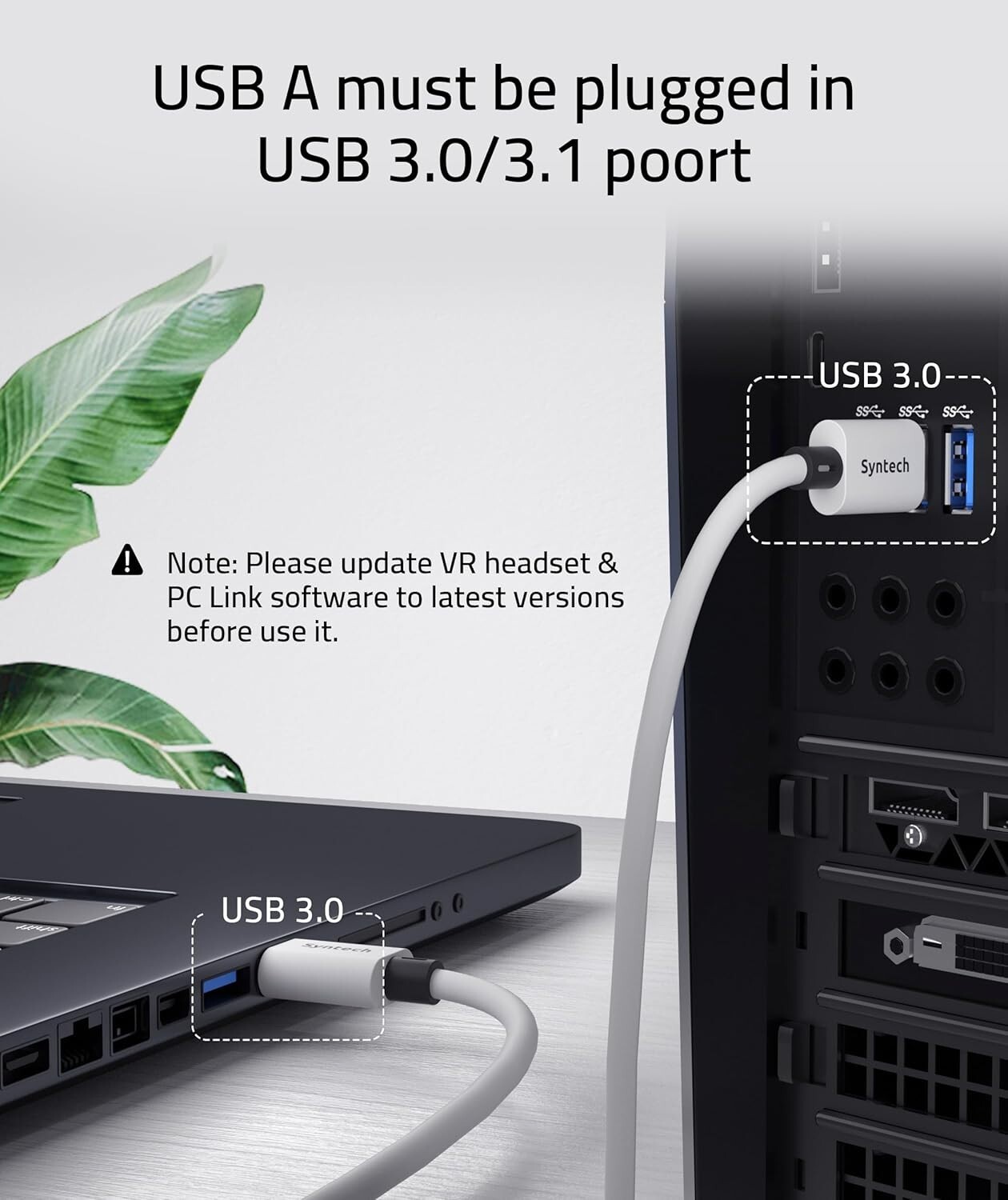 16FT VR Link Cable with L-Shaped Connector for Oculus & SteamVR Experience