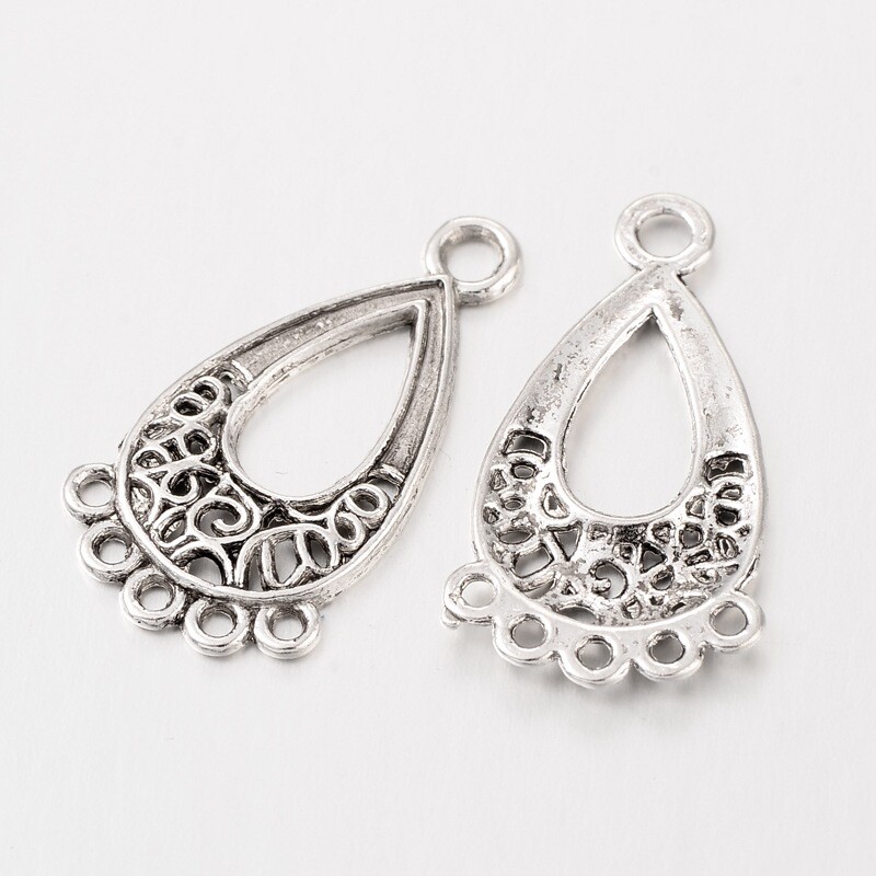 4 Chandelier Earring Findings Antiqued Silver Teardrop Dangle Findings 28mm